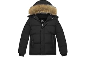 FARVALUE Boys Water Resistant Winter Coat Warm Quilted Puffer Jacket Hooded Parka Thicken Down Jacket for Boys