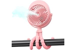 GRANDFAST Portable Stroller Fan with Mist, Rechargeable Misting Fan with Water Spray, 270° Pivot Personal Mister Fan with Flexible Tripods for Cooling Outdoor Travel Beach Umbrella Wagon Crib Treadmill Car