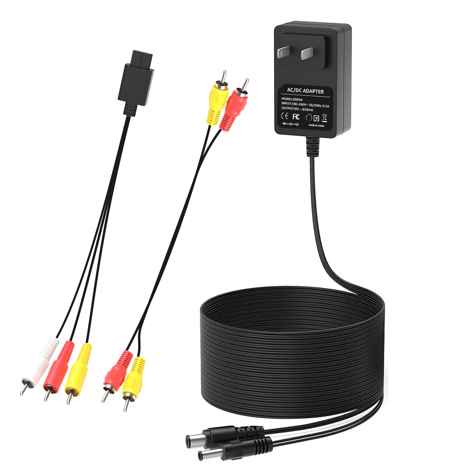 Norward AC Adapter for Nintendo SNES Nes Power Cord, Audio Video AV Cable and AV to TV RCA Cord Compatible with Super Nintendo SNES Nes Genesis 1 Systems Game Console Power Supply