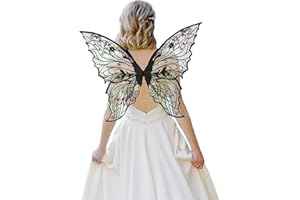 ALIBBON Fairy Wings Glitter Transparent Fairy Wings Costume for Women, Butterfly Wings Angel Elf Dress Up Accessories