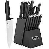 Kuisine Chef Knife Set,High Carbon Stainless Steel Ultra Sharp Blade Ergonomic Handle,Kitchen Knife Block Set with Built-in S