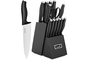Kuisine Chef Knife Set,High Carbon Stainless Steel Ultra Sharp Blade Ergonomic Handle,Kitchen Knife Block Set with Built-in S