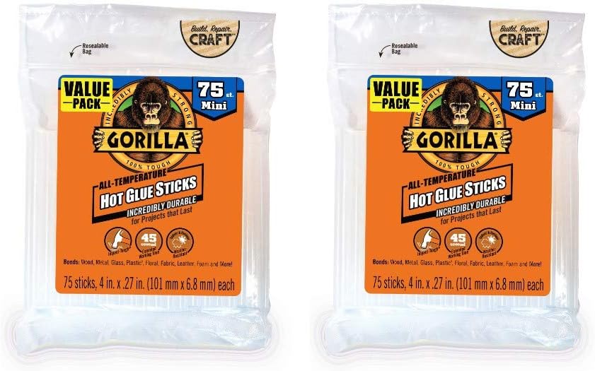 Gorilla Hot Glue Sticks, Mini Size, 8" Long x .27" Diameter, 25 Count, Clear, (Pack of 1): Home Improvement