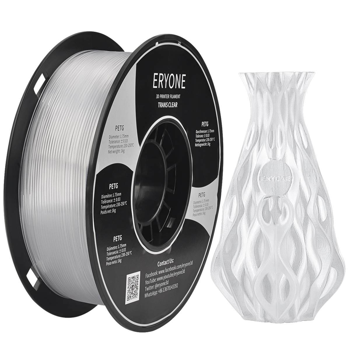 ERYONE PETG Filament, 1.75mm Filament for 3D Printer, 1KG/ Spool,Transparent Amazon.ca