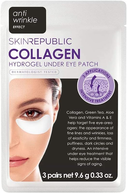 Skin Republic Collagen Eye Patches for Younger Looking Eyes, CLEAR, 6 count (Pack of 1)