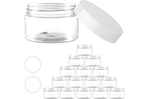 16 Pack 4 OZ Plastic Jars With White Lids, Elumeiro Empty Cosmetic Container Round Cream Jar with Stickers For Lotion, Scrubs, Powder, Ointment,Bath Salt, Food Storage