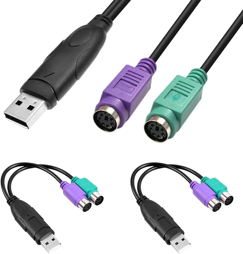 Xiatiaosann PS2 to USB Adapter Keyboard Mouse Converter 2 PCS 2 in 1