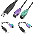DKARDU PS2 to USB Adapter Keyboard Mouse Adapter Cable, PS/2 Female to USB A Male Plug with Chip, 2 PCS 2 in 1 PS2 to USB 2.0 Converter Cord