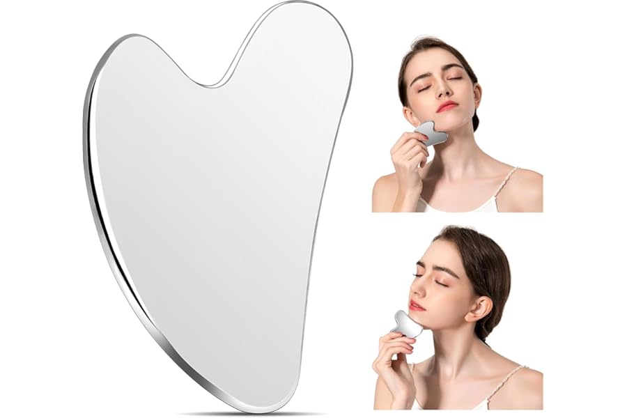 Stainless Steel Gua Sha Facial Tools, Tighten Skin Massage Guasha Beauty Tool, Metal Guasha Tool for Face, Face Massager Tool for Body Eyes Neck (Silver)