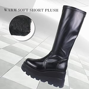 black wedge calf length boots