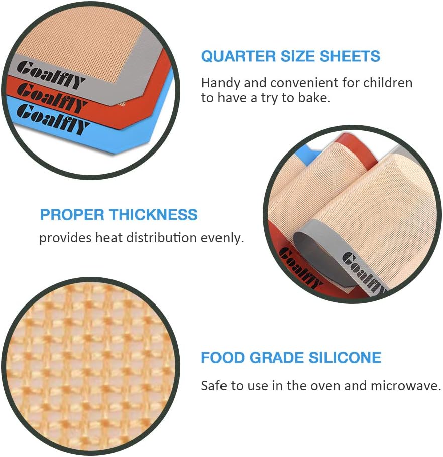 Goalfly Silicone Baking Mat Sheet (30 x 21.6 cm), 3 Pieces Non-Stick Baking Mat Set (Red, Blue, Grey), Heat-Resistant - Image 4