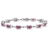 Gem Stone King 925 Sterling Silver Pink Mystic Topaz and White Moissanite Tennis Bracelet For Women (6.91 Cttw, Gemstone Birthstone, Oval 6X4MM, 6.5, 7, 7.5 Inch)
