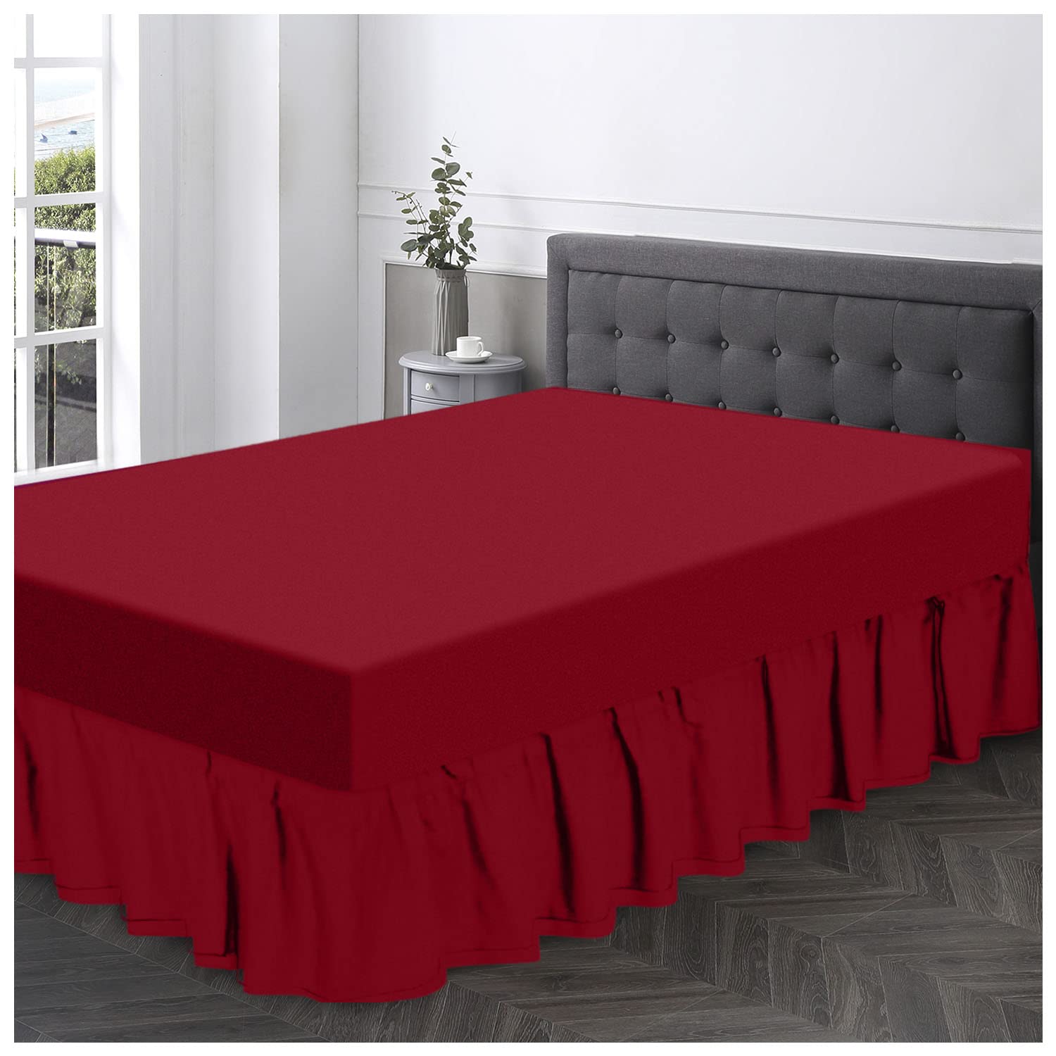 Gaveno Cavailia Super Soft Plain Dyed Diamond Valance Sheet [ King - Red ]