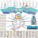 Mermaid Party Favors Supplies,73PCS Girl Gift Bag w/Mermaid Tail Necklace Bracelet Mask Headband Sticker for Goodie Bag Filler for Birthday Party, Perfect Mermaid Party Gift Carnival Prize for 12 Kids