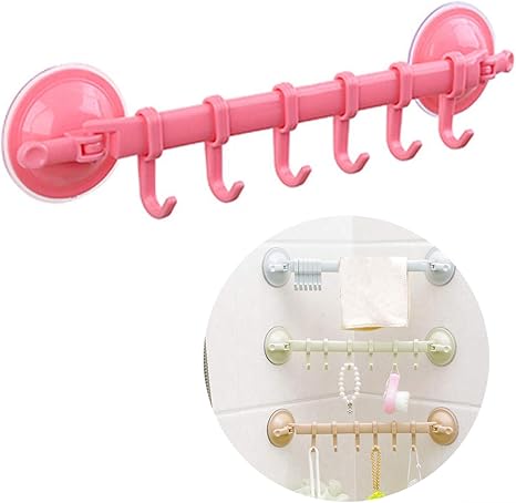 Amazon 強力 吸盤 フック タオルハンガー ウォールハンガー ウォールフック 浴室用ラック キッチンツールフック 壁掛け おしゃれ 帽子 洋服掛け キッチン お風呂 浴室 洗面所 穴あけ不要 6個フック付き 痕なし ピンク 34 5 8cm キッチンツールフック オンライン通販