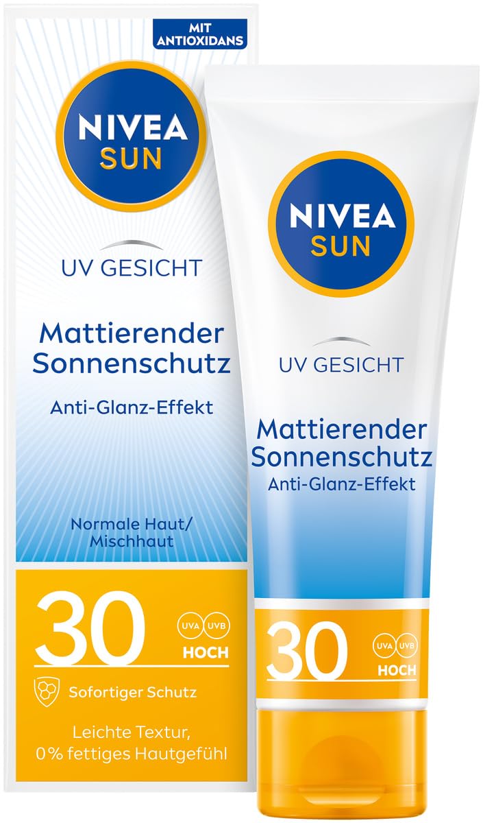 NIVEA SUN UV Face Mattifying Sun Protection SPF 30 (50 ml), Non-Greasy Sun Cream for the Face, Instant Effective Sun Lotion with Light Texture