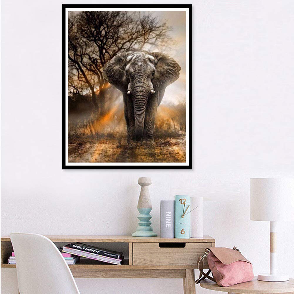 DIY 5D Diamond Painting by Number Kits,Crystal Rhinestone Diamond Embroidery Paintings Pictures Arts Craft for Home Wall Decor (Wild Elephant, 30x40 cm)