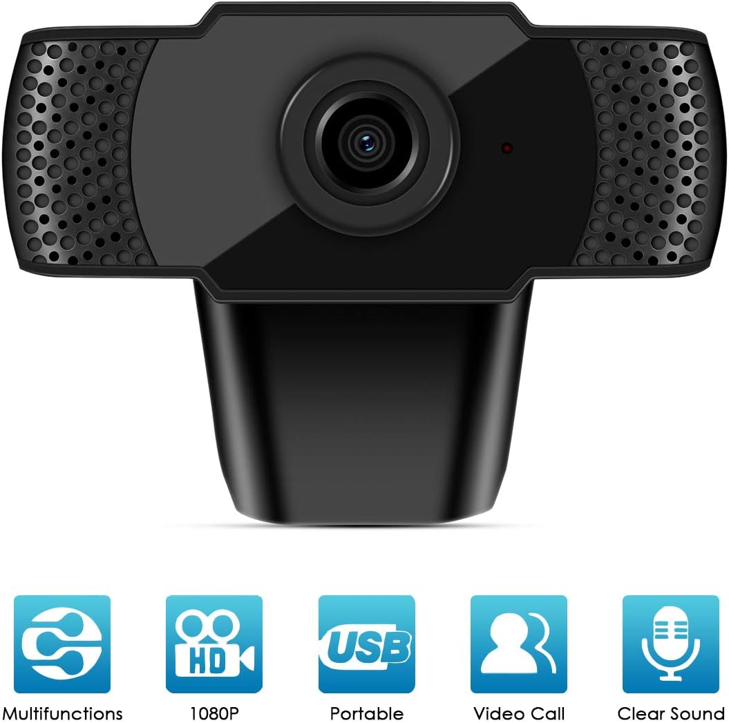 1080P HD Webcam with Microphone, Auto Focus Streaming Computer Camera with Microphone, for Video Conferencing, Online Work, Home Office,YouTube, Recording and Gaming, USB Plug & Play, Black
