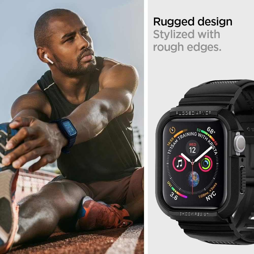 Spigen Rugged Armor Pro Case Compatible with Apple Watch Case with Strap for Series 9/8/7 41mm and 40mm Series 6/SE/5/4 - Black - Image 4