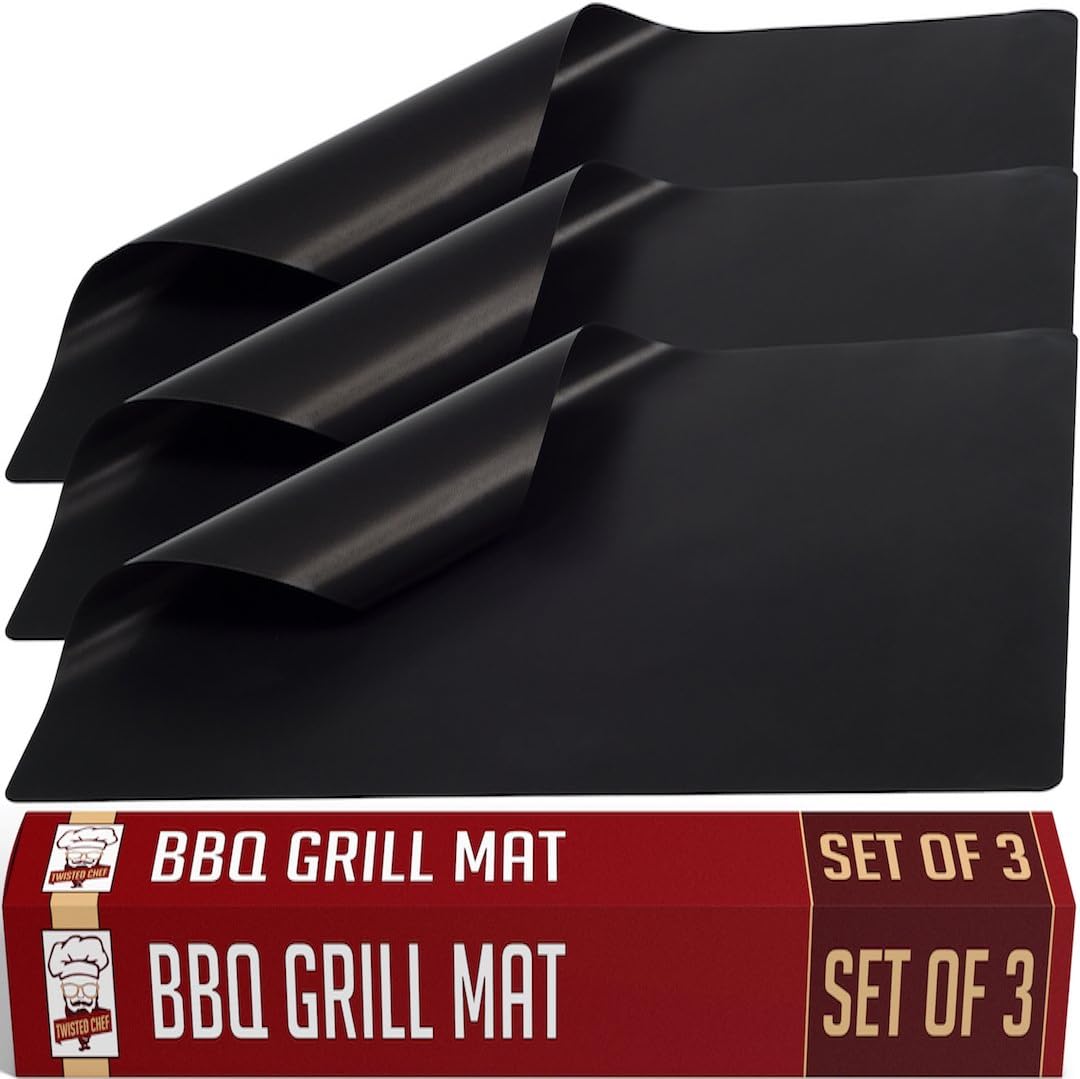 Non Stick BBQ Grill Mat - Reusable, Easy to Clean, Perfect for Charcoal, Electric and Gas Grill - Dishwasher Safe - Set of 3 Mats - Essential Grilling Accessories for Home Cooks and Grillers