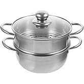 YARNOW Stainless Steel Steamer Pot 9.44 Inch Double Layer Large Capacity Cooking Pot Compatible with Gas and Induction Stove Kitchen Steamer for Healthy Meal Preparation