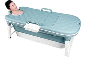 biosp 54'' Portable Bathtub for Adult, Foldable Collapsible Bathtub with 3 lids, Outdoor Hot Tub, Large Thicken Tub for Ice Bath, Home Sauna, Sweat Steaming, Spa Barrel, Shower