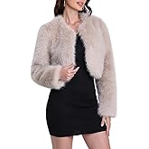 QUENTY PIELES Women's Faux Fur Cropped Coat Long Sleeve Open Front Winter Jacket