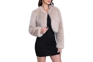 QUENTY PIELES Women's Faux Fur Cropped Coat Long Sleeve Open Front Winter Jacket