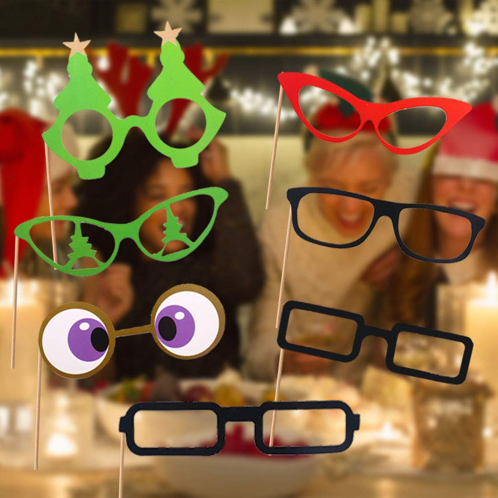 Christmas Party Photo Booth Props, 52PCS DIY Kits Dress-up Decoration for Christmas Theme Party Favors Decorations