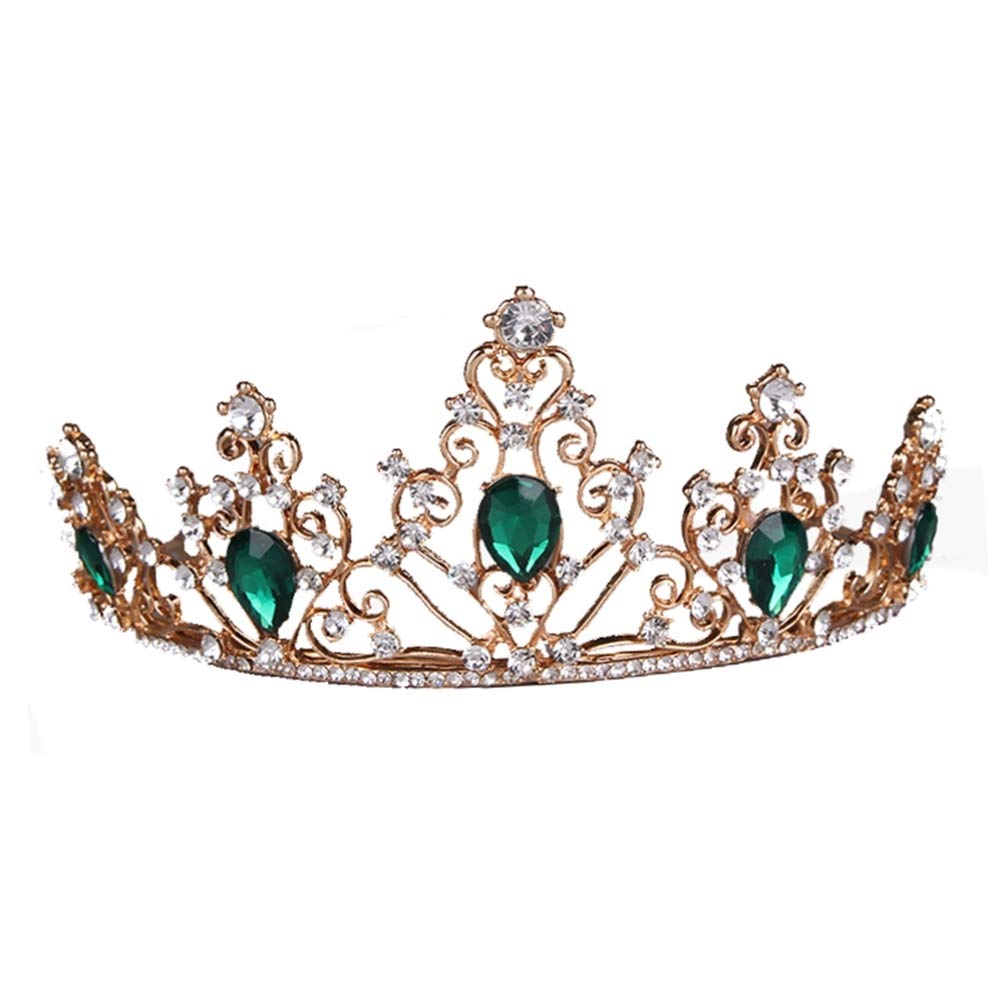 Minkissy Green Baroque Crown Vintage Rhinestone Wedding Tiara Gemstones Bridal Headband Wedding Prom Party Cosplay Costume Headpiece for Girls Ladies Women(Green)