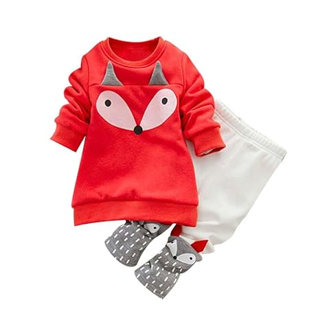 Hirolan Babykleidung Kleinkind Sweatshirt Outfits Baby Junge Mädchen Fuchs Drucken Lange Ärmel Plus Kaschmir Lange Hülse Top 
