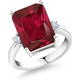 Gem Stone King 5.06 Cttw Red Created Ruby Ring For Women | 925 Sterling Silver | Emerald Cut 14X10MM | Gemstone July Birthstone | Wedding Engagement Anniversary Promise Ring For Women