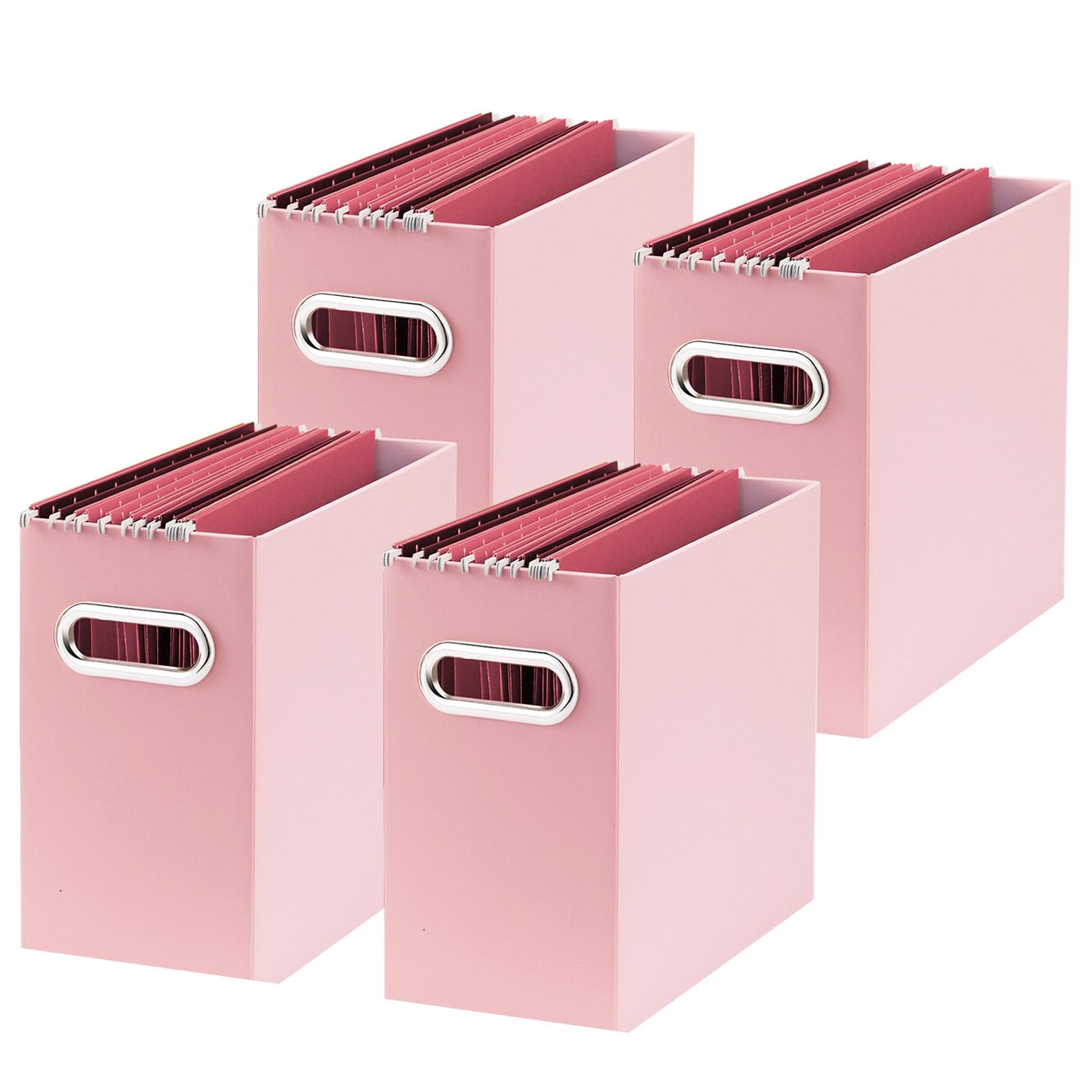 Photo 1 of Oterri File Organizer - Small Cardboard Storage Box, Collapsible and Portable With Handle for Letter Size Files, Hanging Folder Box (Pink, Letter Size - 4 Packs)