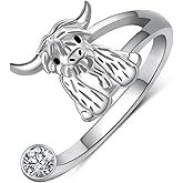 CVRAVO Highland Cow Ring 925 Sterling Silver Adjustable Cow Rings Cute Animal Cow Jewelry Gift for Women Animal Lover