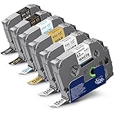 Topcolor 6-Pack 12mm 0.47" Laminated Multi-Color Label Tape Compatible for Brother Tze-931 Tze-831 Tze-233 Tze-334 Tze-335 P Touch Tape Tze Tz 12mm 0.47" Color for PTH110 PTD220 PTD210 PTD400 PTD610BT