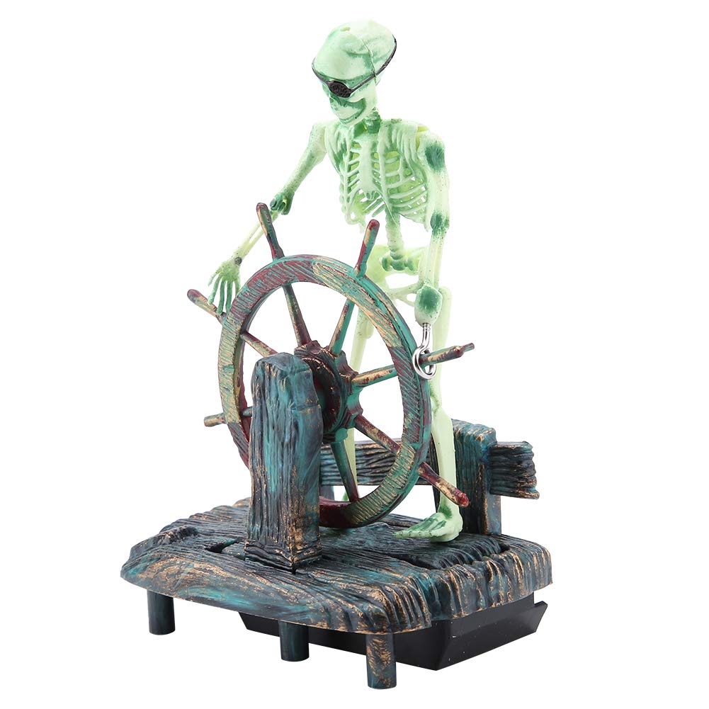 Pirate Skeleton Aquarium Ornament with Interactive Wheel Action, Perfect Fish Tank Decoration for Creating Pirate-Themed Aquatic Landscape