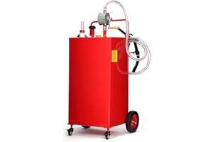 HARMOHABY 35 Gallon Portable Fuel Caddy with Manual Pump – Heavy Duty Gasoline & Diesel Transfer Tank, 4-Wheel Mobile Fuel Storage for Trucks, Boats, Lawn Mowers & Farm Use – Red