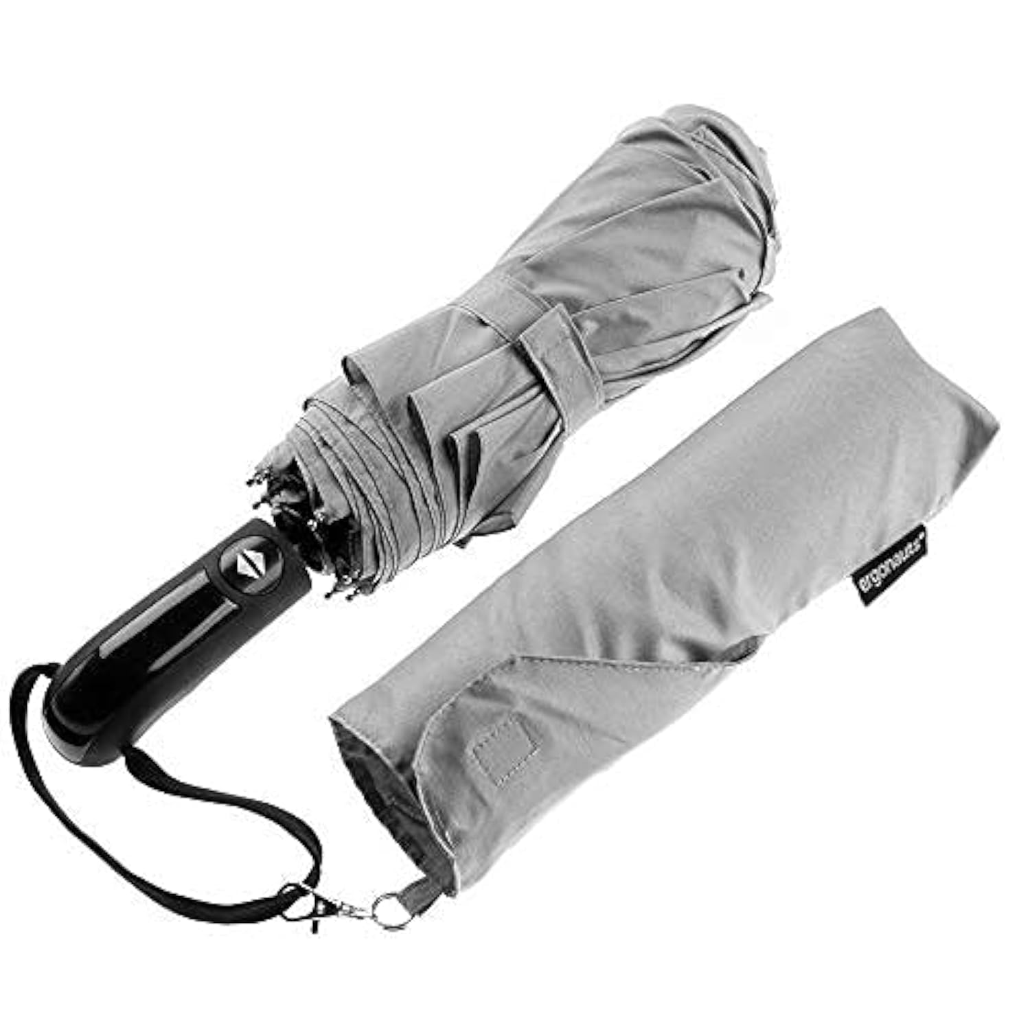 Ergonauts Travel Umbrella Windproof Vented Double Canopy – Teflon Coating, Ergonomic Handle & Protective Sleeve – Portable Compact Foldable Lightweight Design and High Wind Resistance (Grey)