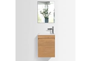 TONA 16" Small Bathroom Vanity and Sink Combo, Wall Mounted Vanity with Sink Combo & Mirrors for Vanity, Fully Assembled MFC Bathroom Cabinet Set (Faucet not Included) (Wood)