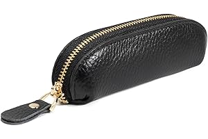 LARENNT Full Grain Leather Coin Pouch - Travel Small Coin Purse with Zipper - Mini Key Pouch Change Purse for Women and Men (Black)