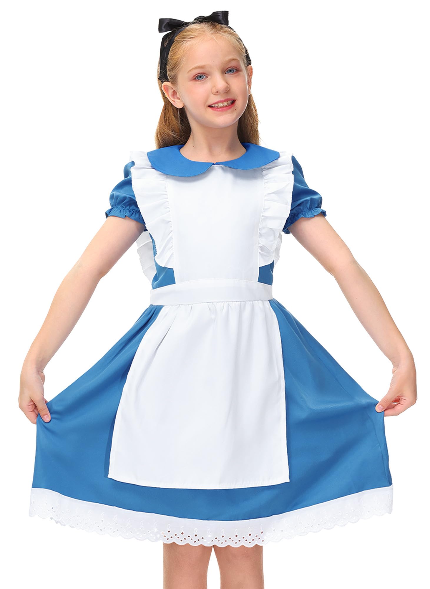 Photo 1 of BesserBay Halloween Costume with Black Headband Blue Peter Pan Collar Dress with White Apron for Child Girls 9-10 Years