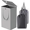 WOWLIVE 100L Laundry Hamper with Lid, Large Foldable Laundry Basket with 2 Removable Bags and Handles, Tall Collapsible Dirty Clothes Hamper for Laundry Room, Bathroom, Dorm (Grey)