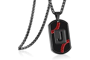 GWIZJ Baseball Initial A-Z Letter Necklace Dog Tag for Men Boys Son Boyfriend Stainless Steel Pendant Sports Athletes Jewelry Gifts 24 Inch Chain