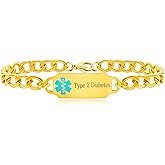 Uloveido Personalized Emergency Medical Alert Bracelet Stainless Steel- Stylish Cuban Link Chain Bracelets for Women and Men