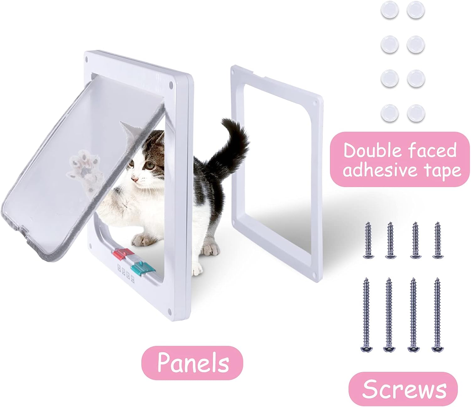 EGETOTA Cat Door Flap Medium (Outer Size 7.5" x 7.8"), 4 Way Locking for Interior Exterior Doors, Weatherproof Pet Door for Cats Doggie Kitties & Kittens, Easy Installation: Kitchen & Dining