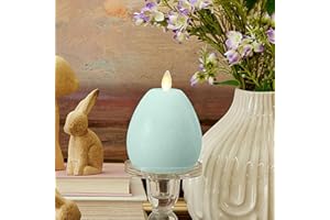 Luminara Flameless Candle Easter Egg, Unscented Real Wax LED Candle, Timer, Holiday Decoration Centerpiece (Chalky Fresh Mint)