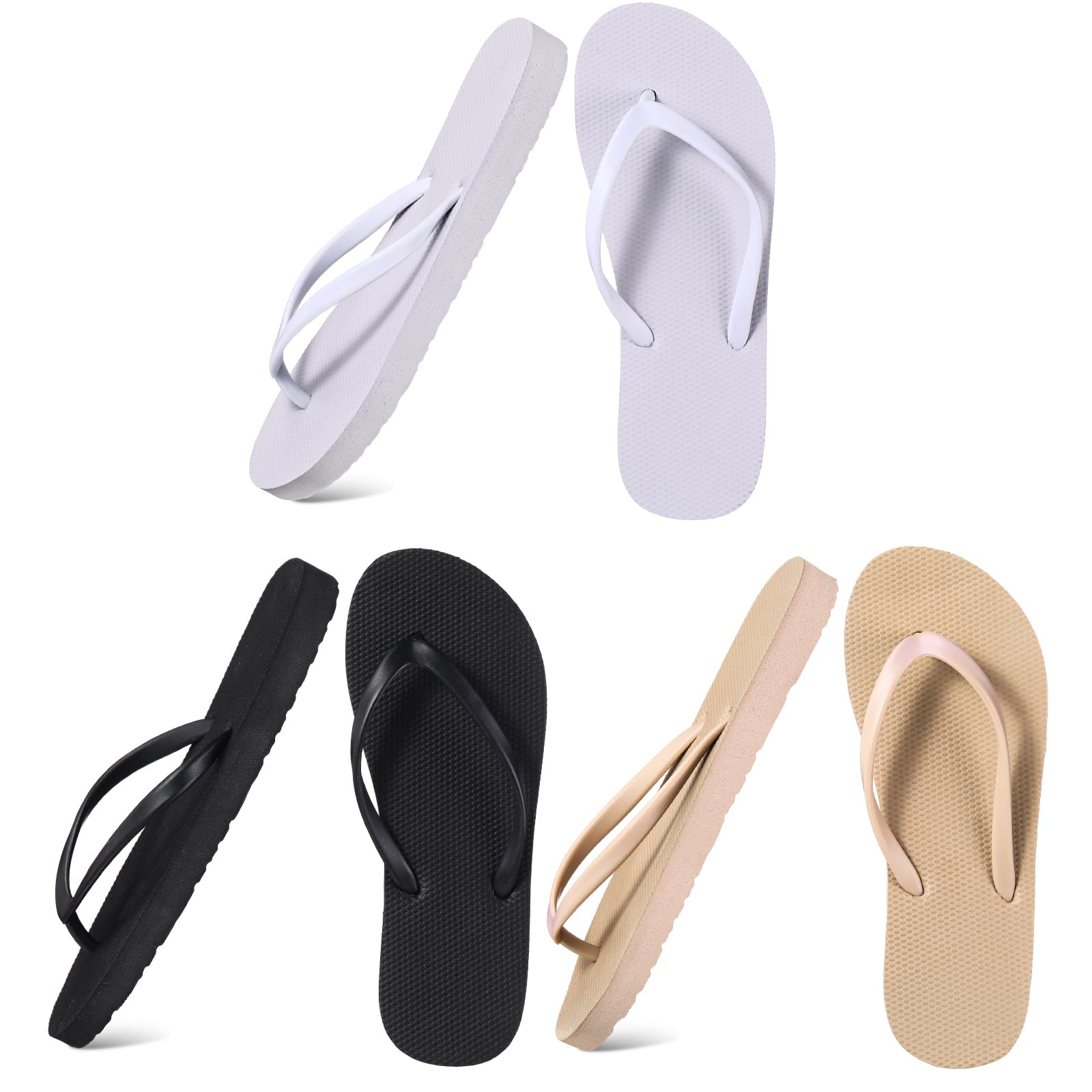 Photo 1 of Xuhal 3 Pcs Women Girls Slim Flip Flops Colored Summer Casual Flip Flop Sandals Rubber Thong Style Cute Sandals for Women Shower (Black, White, Champagne,Size 8)