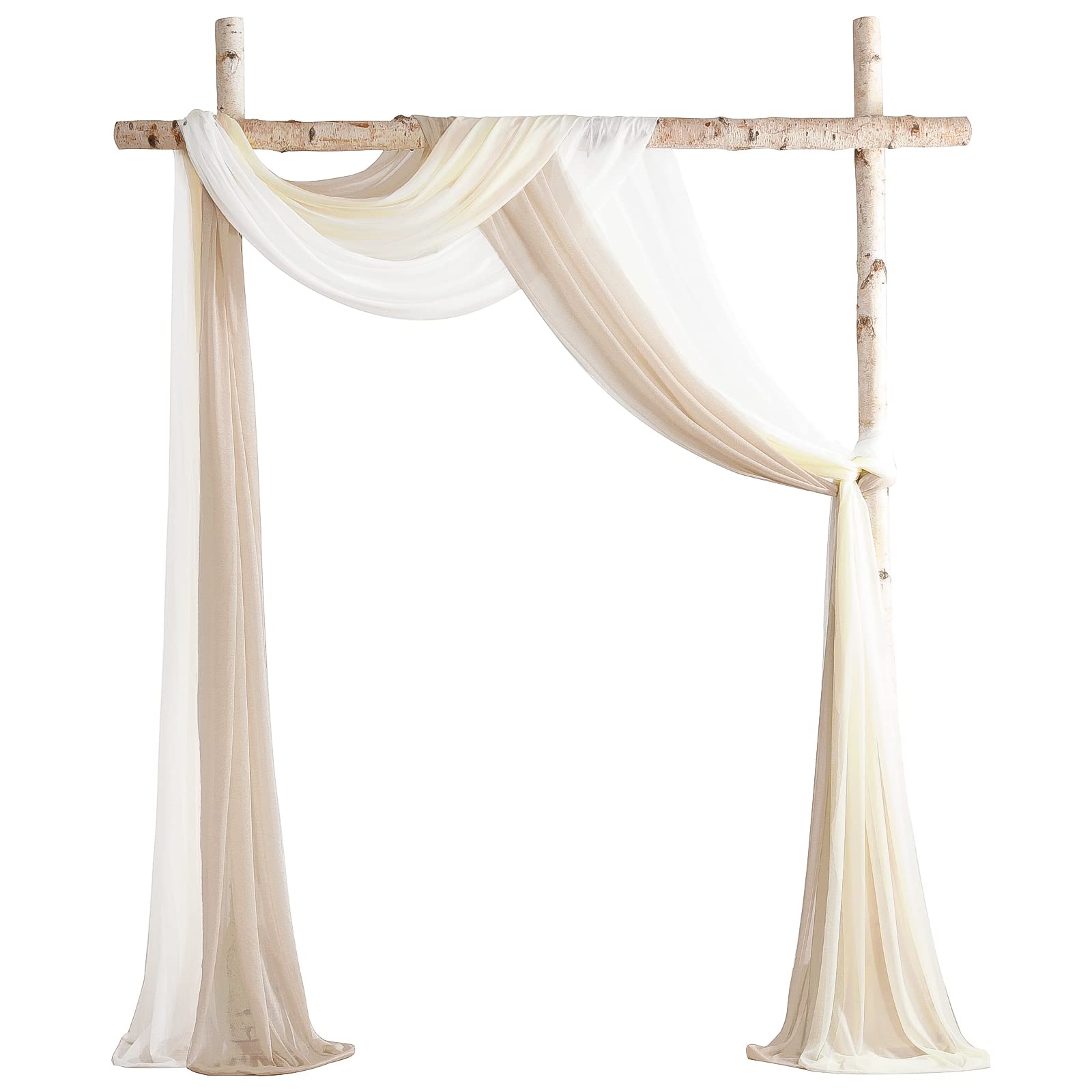 Photo 1 of Floroom Wedding Arch Draping Fabric 3 Panels 20Ft Chiffon Fabric Drapes Arbor Drapery Wedding Ceremony Reception Swag Decorations (Nude +Cream +White)