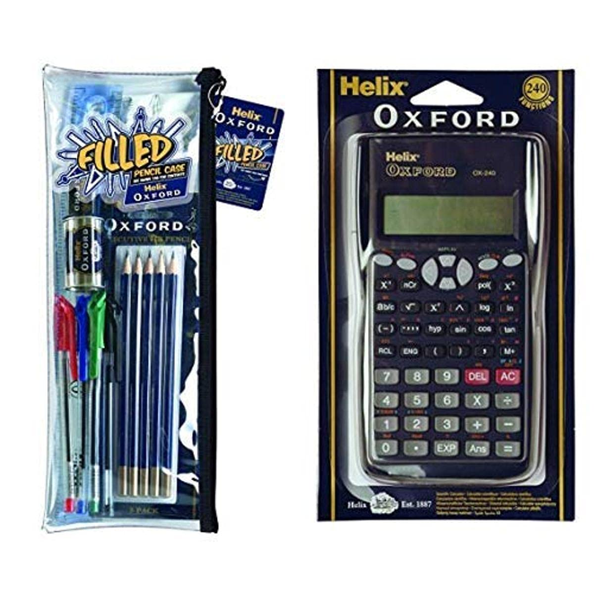 Helix Oxford Filled Pencil Case Stationery Set & Helix Oxford Scientific Calculator