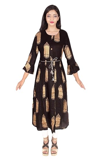 Rayon Ethnic Wear for Girl's Women's Long Maxi Dress Long Sleeves Casual